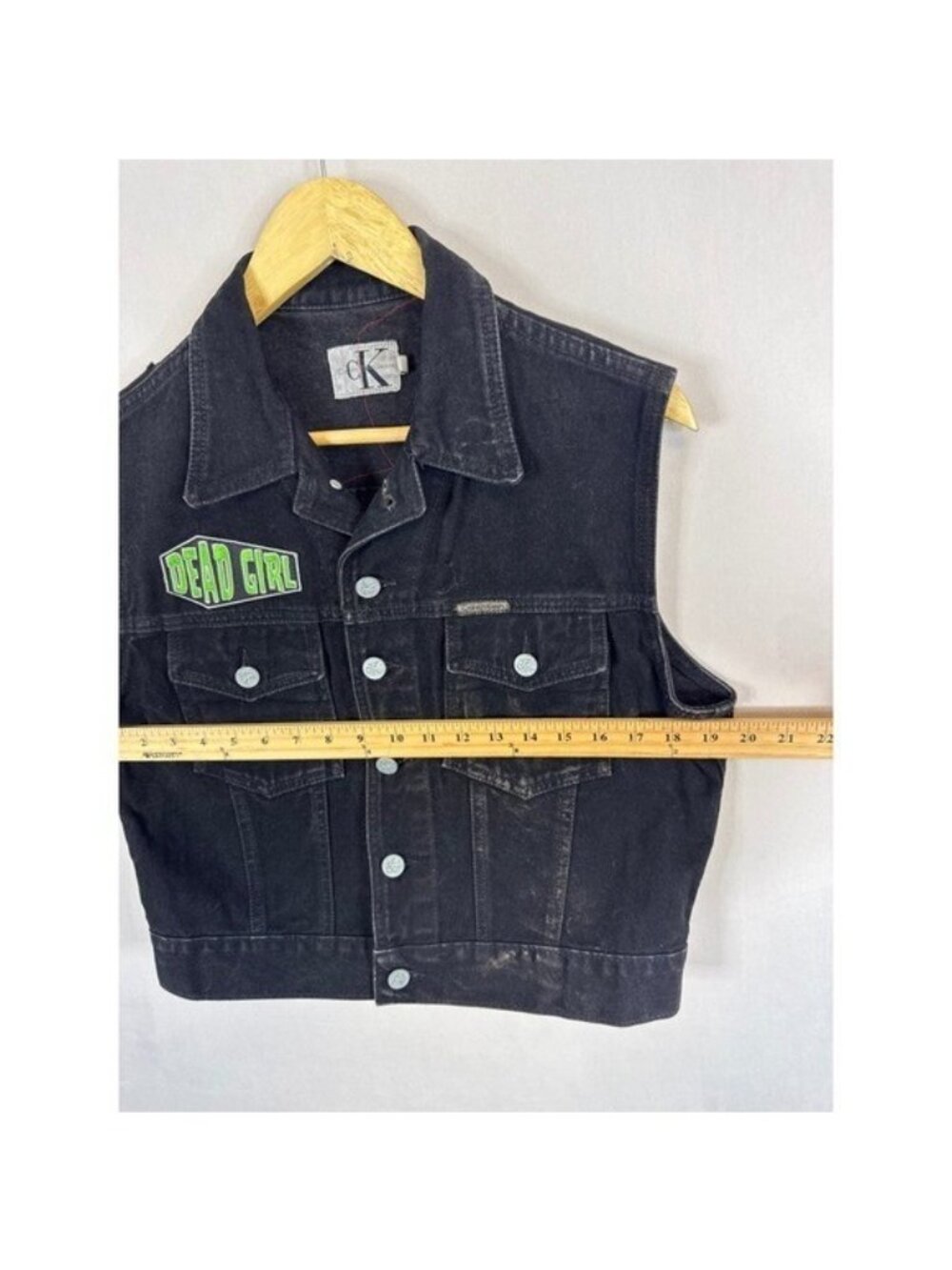 Koffin Kats Jeans Denim Vest Horror Punk Bride of Frankenstein Patches Women L - Picture 9 of 10